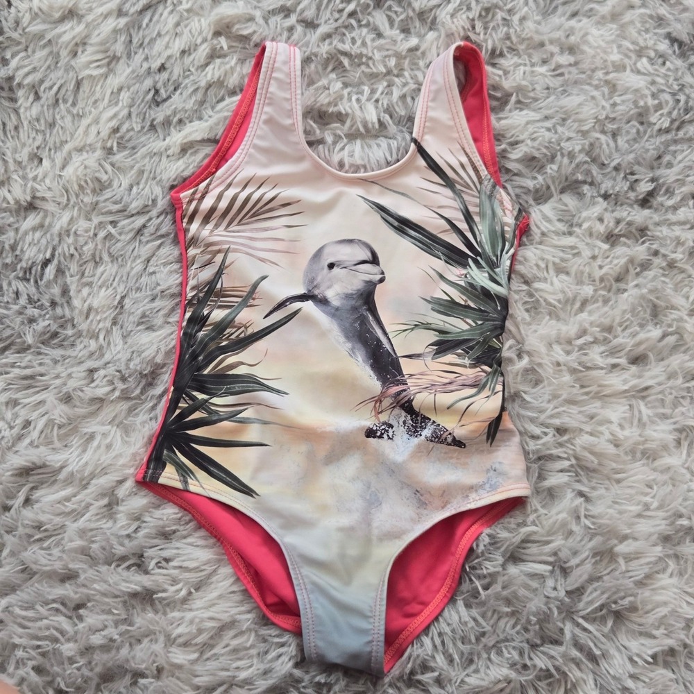 Molo Kids Nika Dolphin Tropical One Piece Swimsuit Pink Size 92 2T‎ 8S18P504